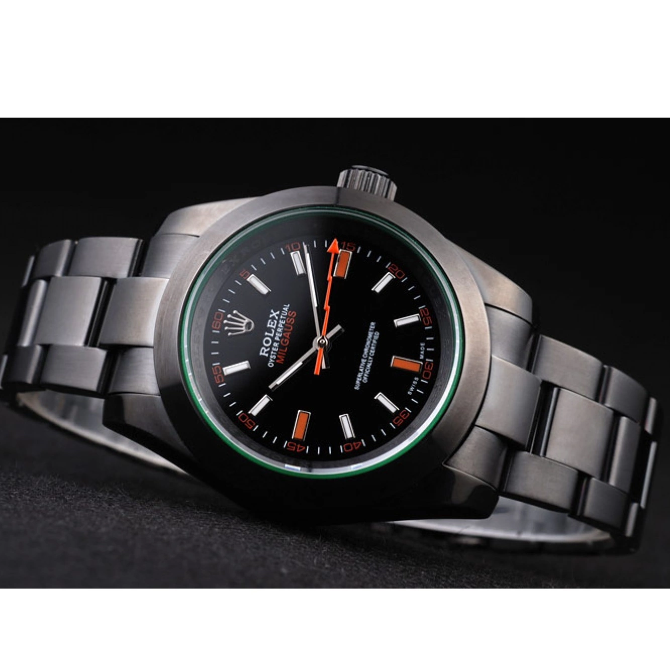 Rolex aaa copy Rolex Saphire Tinted Black Milgauss Green Pro-Hunter Dial 0713